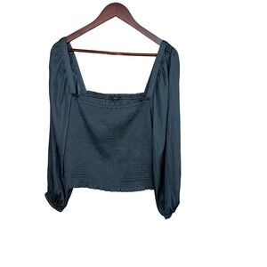 J. Crew Smocked Square Neck Long Sleeve Top Blue Size L